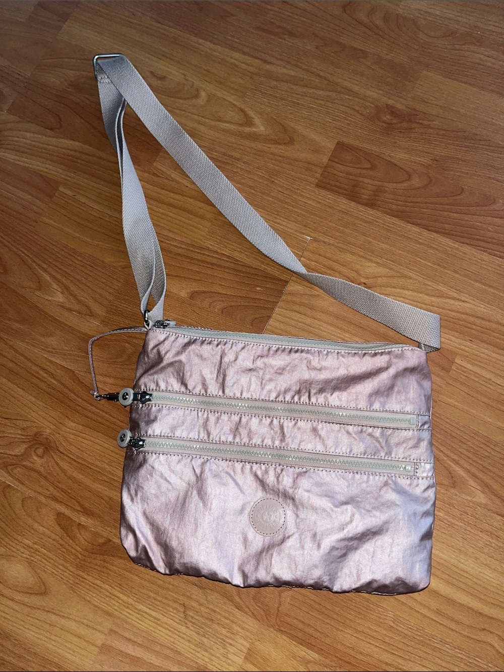 Kipling Light Pink Metallic Crossbody Bag with Adjustable Strap